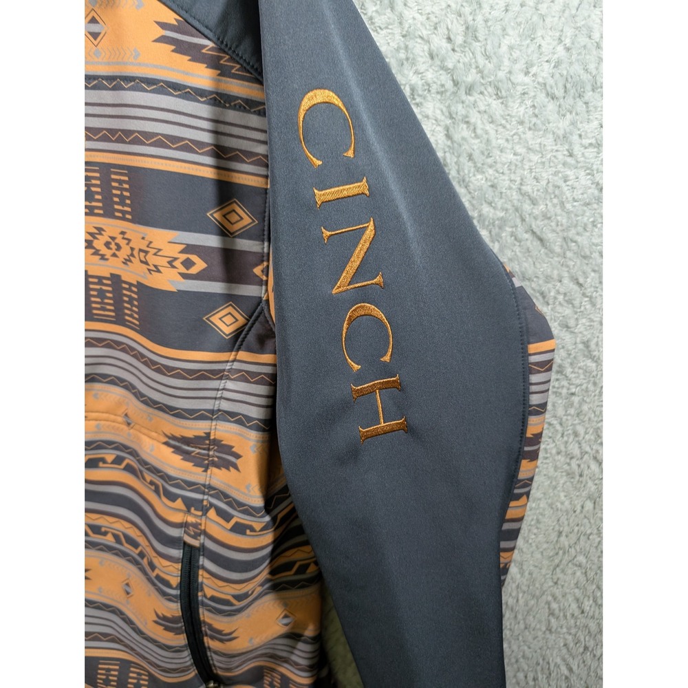 Cinch Mens Bonded Softshell Jacket XL Orange Grey Aztec Southwestern Full Zip - Picture 5 of 12